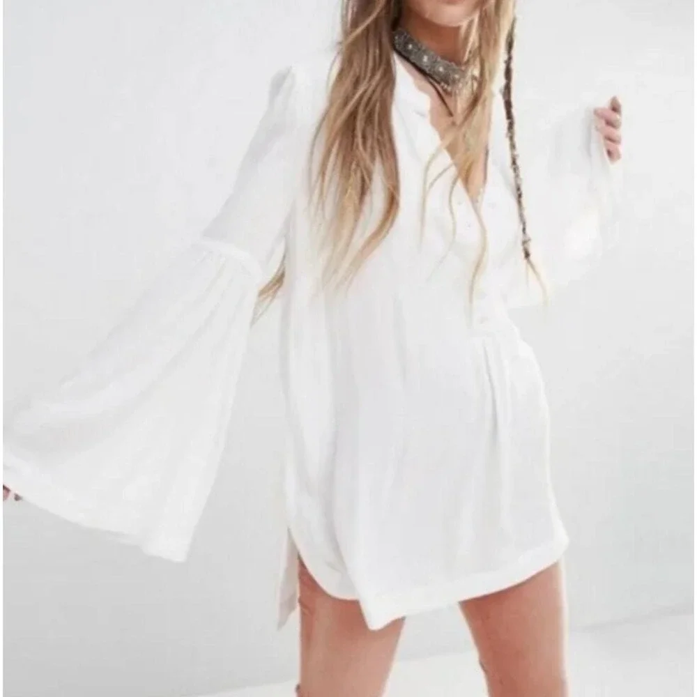 Free‎ People Easy Girl White Bell Sleeve Tunic Top